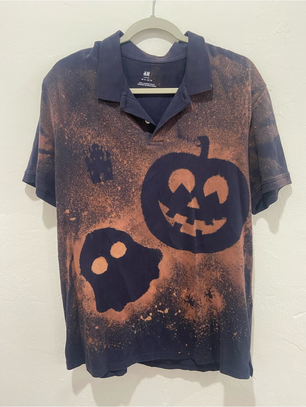 H&M Mens Navy and Orange Halloween Polo